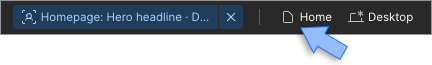 An arrow pointing to the page switcher in the top bar of the click goal editor.